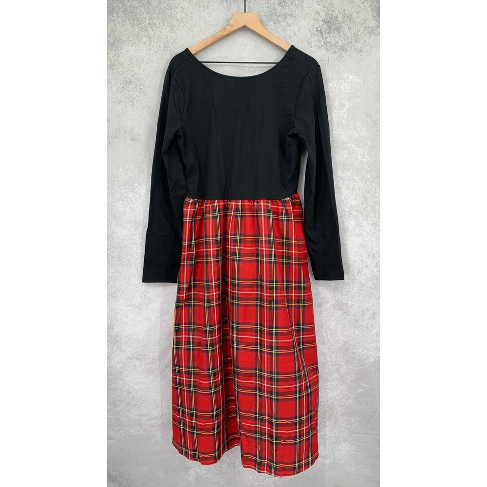 J Crew Dress Women Large Red Plaid Long Sleeve Holiday Christmas Maxi NEW